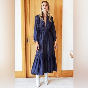 Emerson Fry India Collection maxi Frances dress - Navy w/ metallic gold stripe L